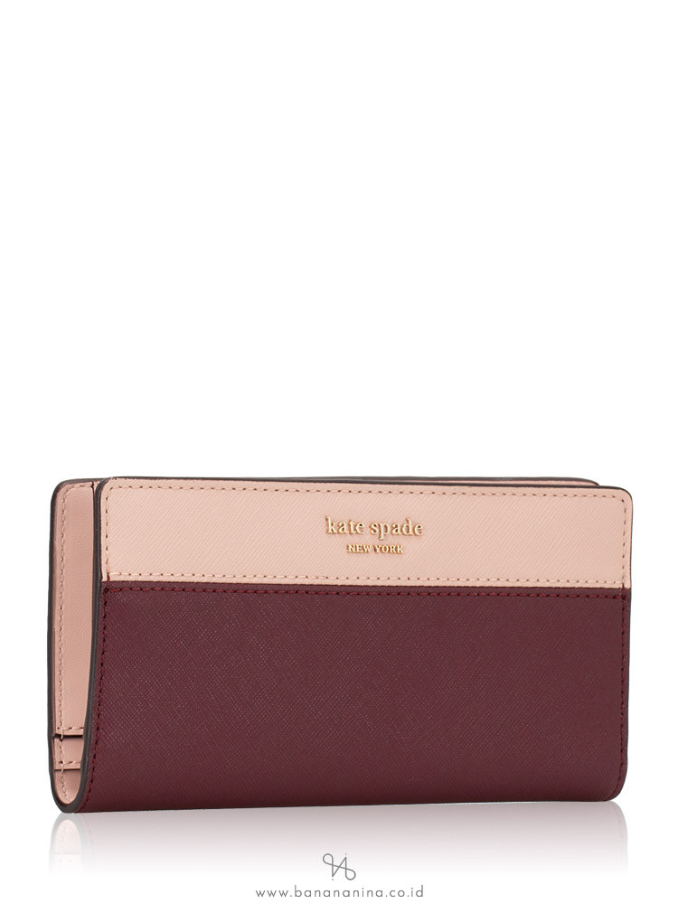 KATE SPADE Cameron Large Slim Bifold Wallet Cherrywood Warm Vellum