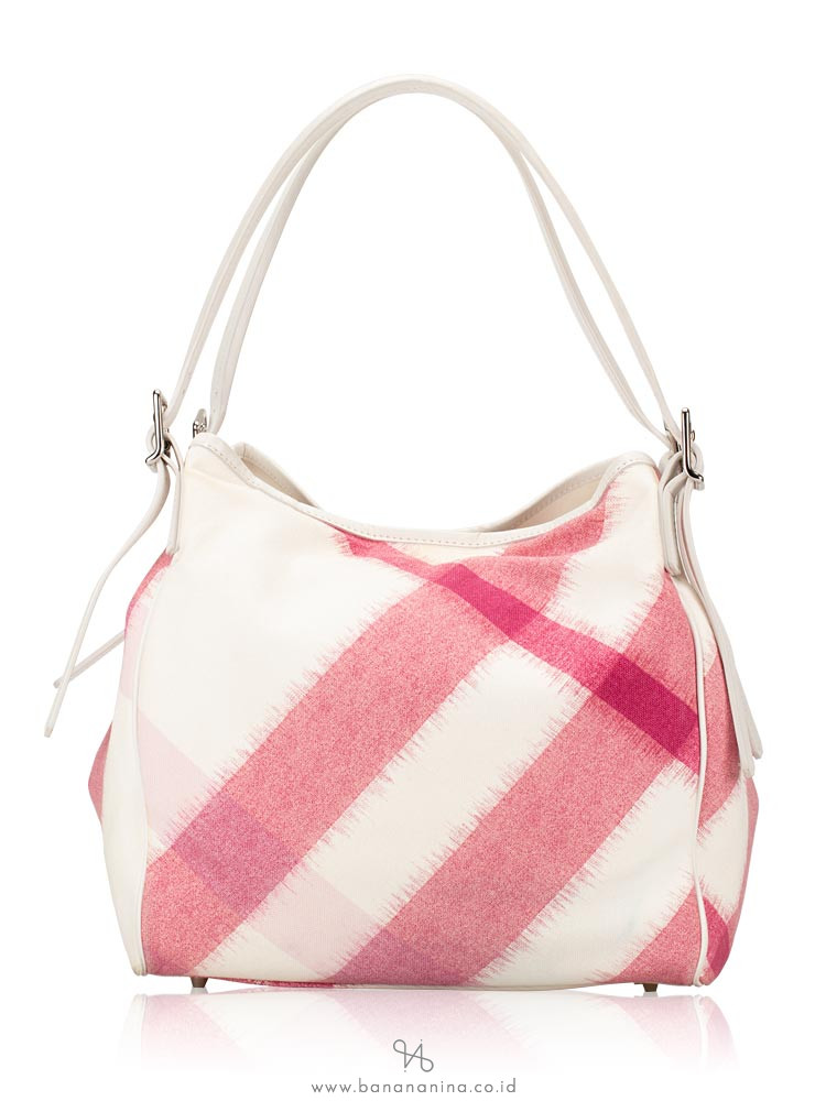 BURBERRY Canvas Ikat Check Tote Tea Rose