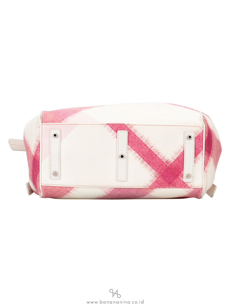 BURBERRY Canvas Ikat Check Tote Tea Rose