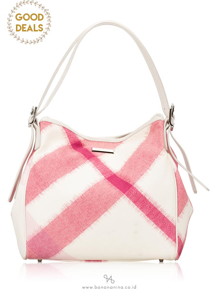 BURBERRY Canvas Ikat Check Tote Tea Rose
