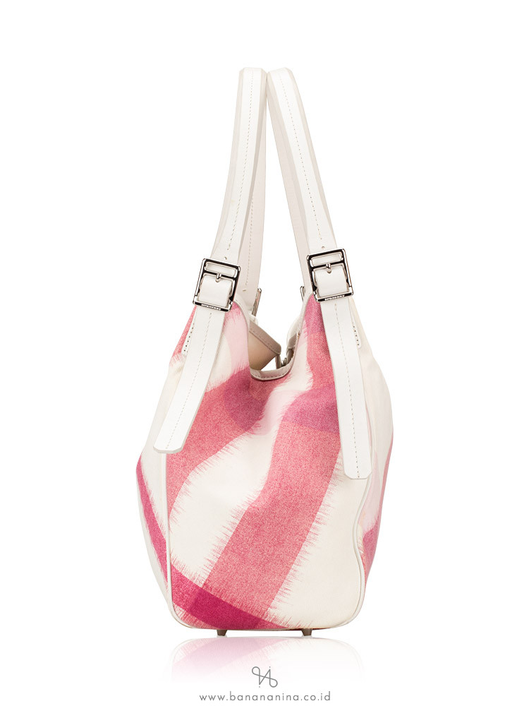 BURBERRY Canvas Ikat Check Tote Tea Rose