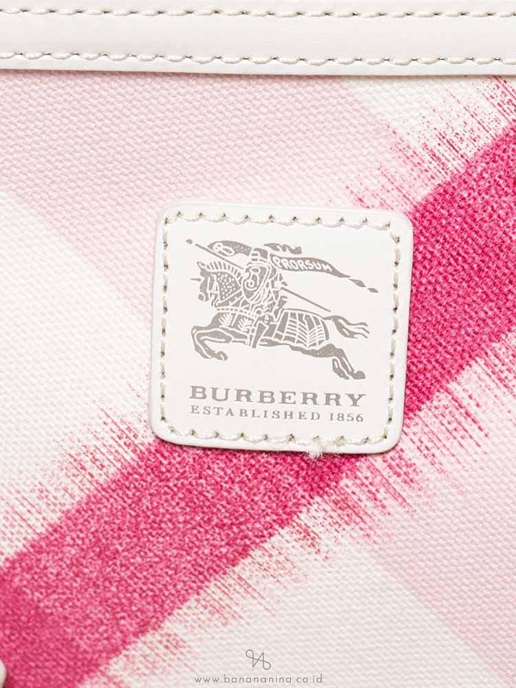 BURBERRY Canvas Ikat Check Tote Tea Rose