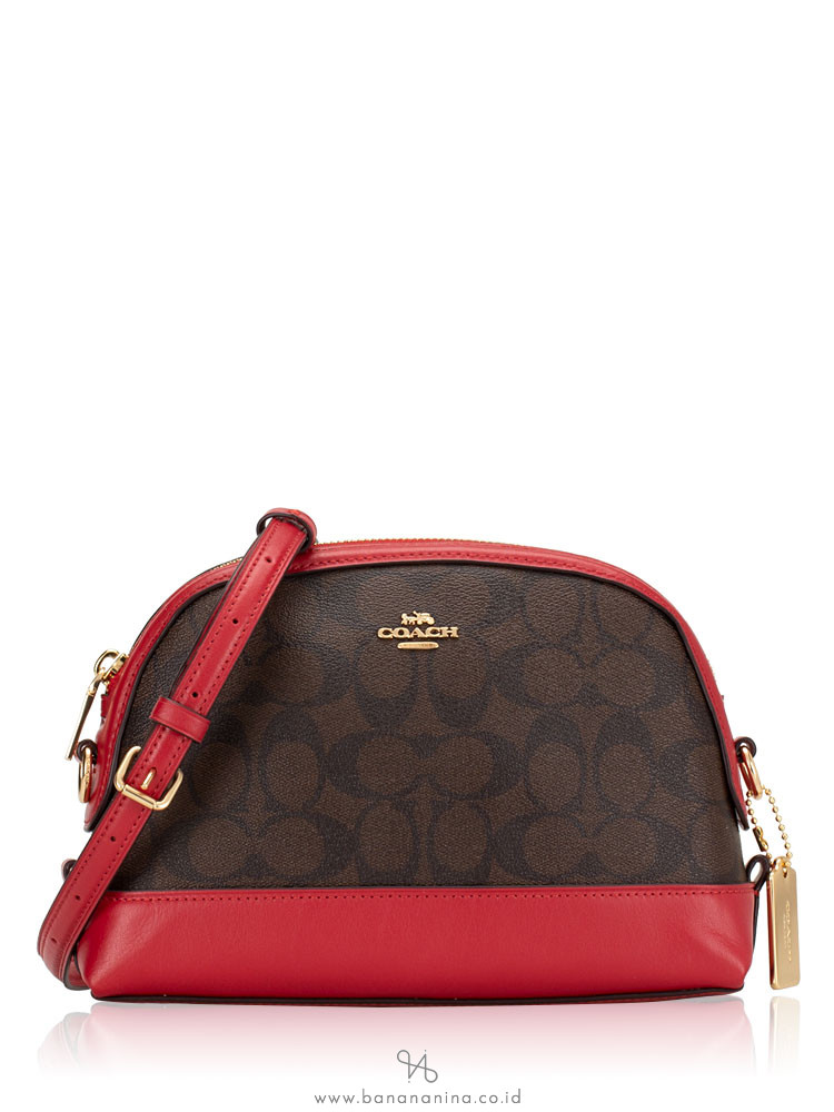 COACH 76674 Signature Mini Dome Crossbody Brown True Red