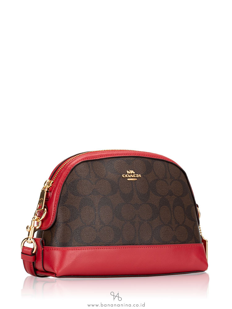 COACH 76674 Signature Mini Dome Crossbody Brown True Red