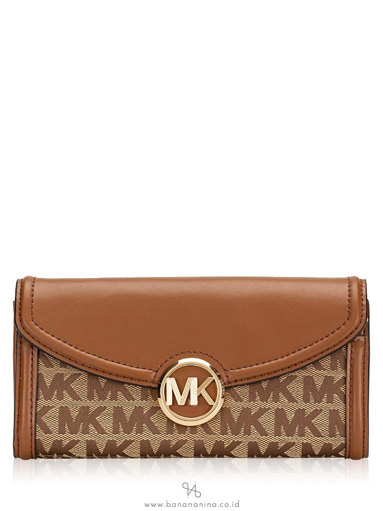 MICHAEL KORS Fulton Monogram Flap Wallet Beige Ebony Luggage