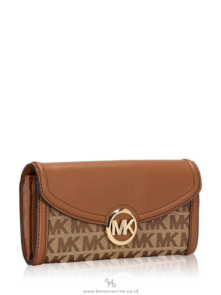 MICHAEL KORS Fulton Monogram Flap Wallet Beige Ebony Luggage