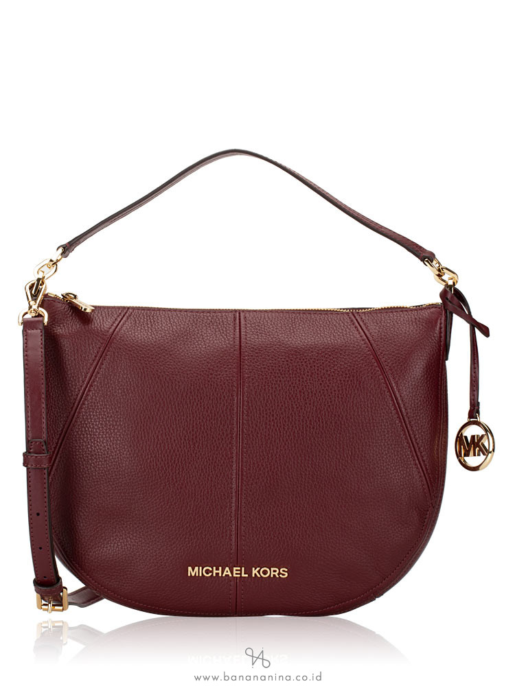 MICHAEL KORS Bedford Leather Medium Crescent Shoulder Bag Merlot