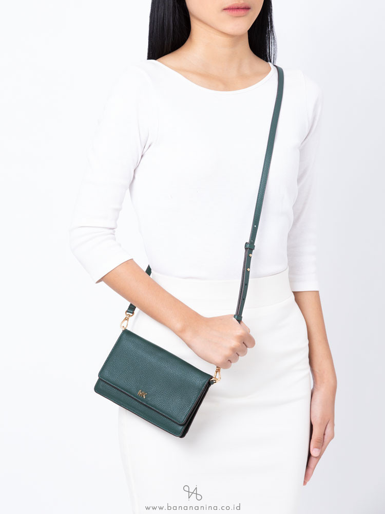 MICHAEL KORS Pebbled Leather Phone Crossbody Racing Green