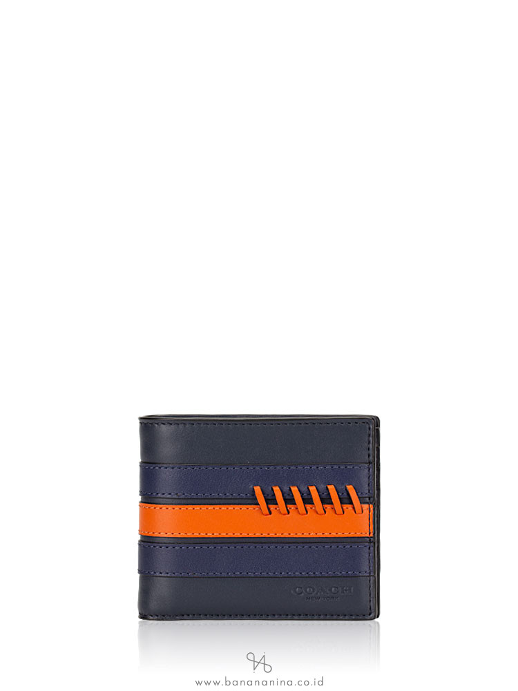 COACH Men 76947 3 N 1 Sporty Baseball Stitch Wallet Midnight Navy Orange