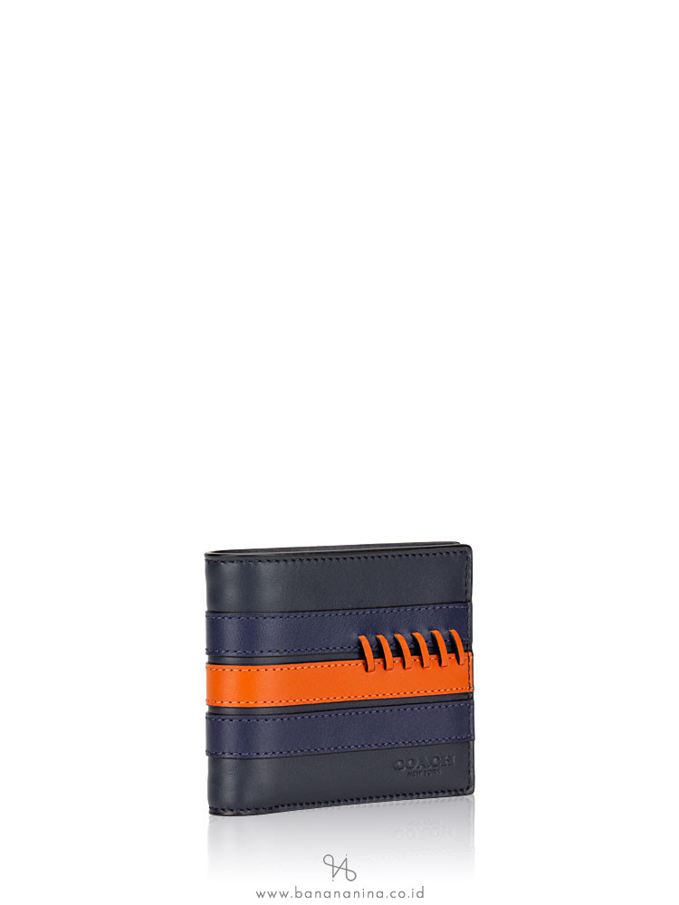 COACH Men 76947 3 N 1 Sporty Baseball Stitch Wallet Midnight Navy Orange