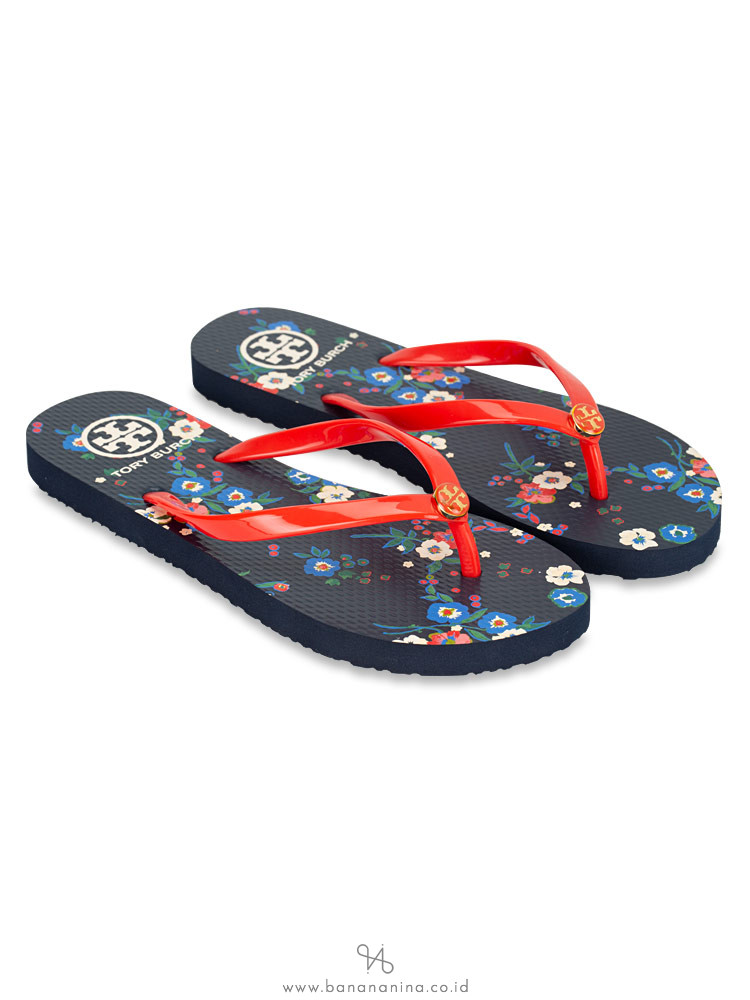 TORY BURCH Thin Printed Flip Flops Tory Red Pansy Bouquet Sz 7