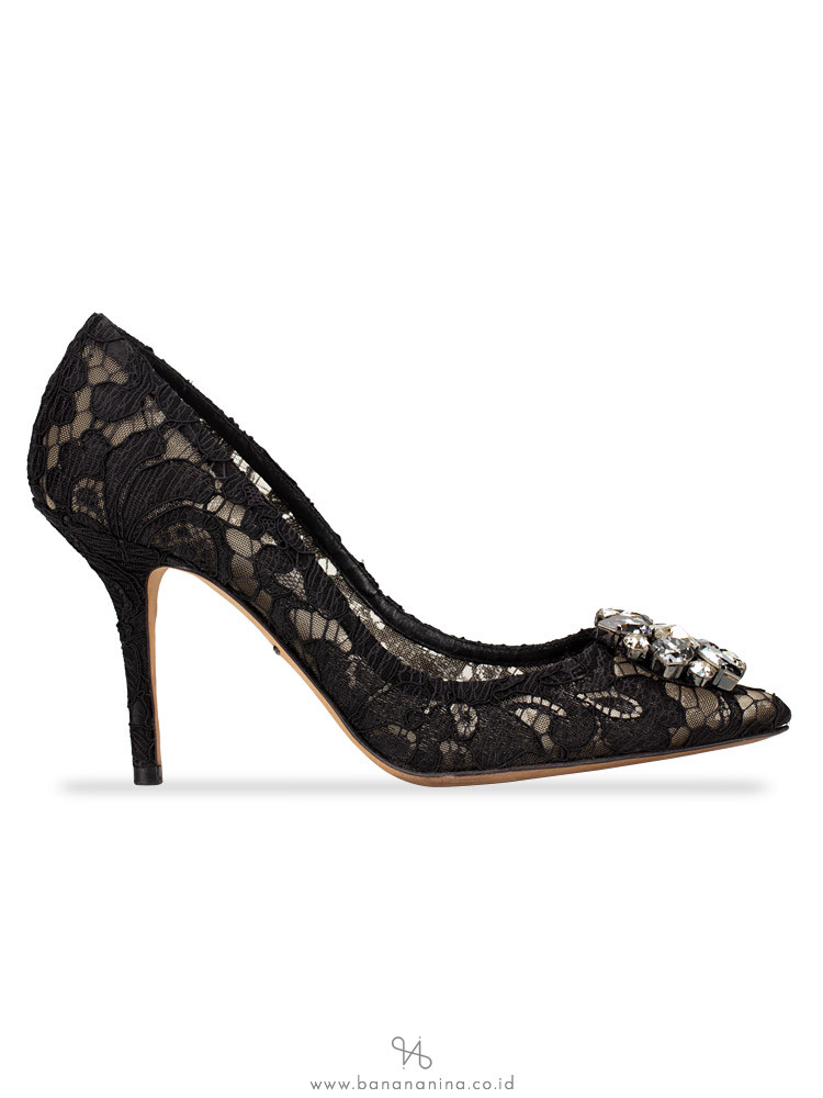 DOLCE & GABBANA Bellucci Embellished Lace Pump Black Sz 37.5
