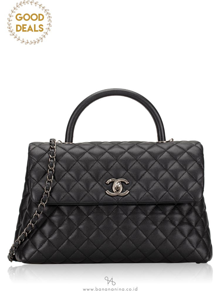 CHANEL Caviar Quilted Medium Coco Handle Flap Black