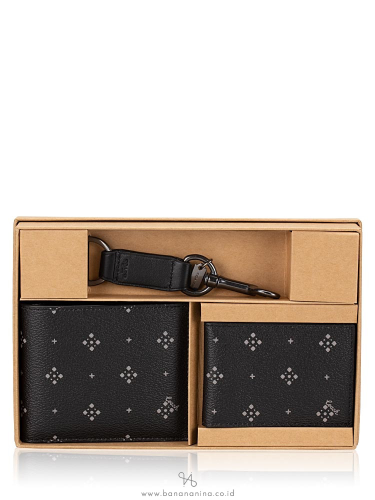 COACH Men 73118 Diamond Foulard 3 In 1 Compact ID Gift Set Black Multi
