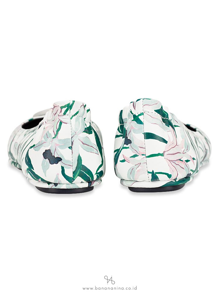 TORY BURCH Minnie Travel Ballet Flats Ivory Desert Bloom Sz 8