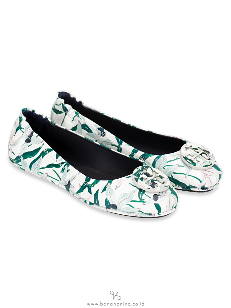 TORY BURCH Minnie Travel Ballet Flats Ivory Desert Bloom Sz 8