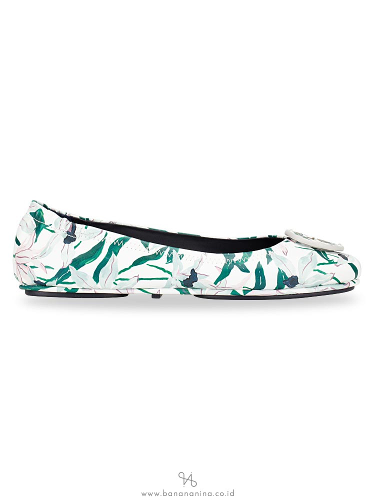TORY BURCH Minnie Travel Ballet Flats Ivory Desert Bloom Sz 8