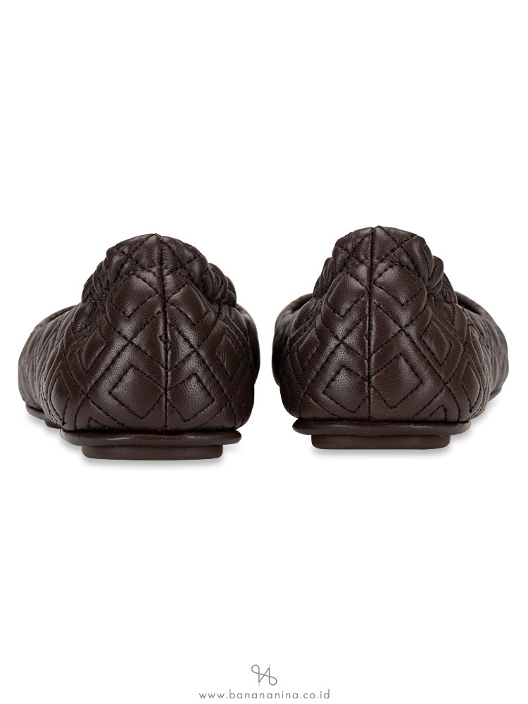 TORY BURCH Minnie Quilted Leather Flats Espresso Sz 8