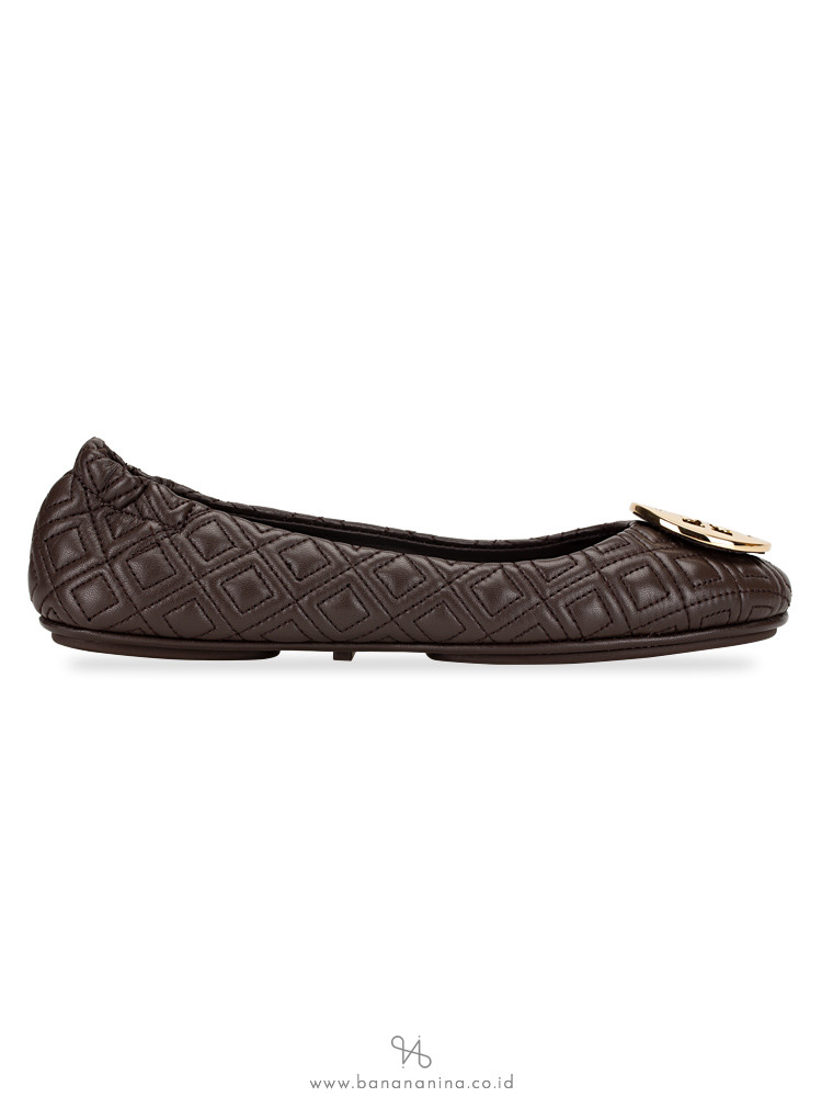 TORY BURCH Minnie Quilted Leather Flats Espresso Sz 8