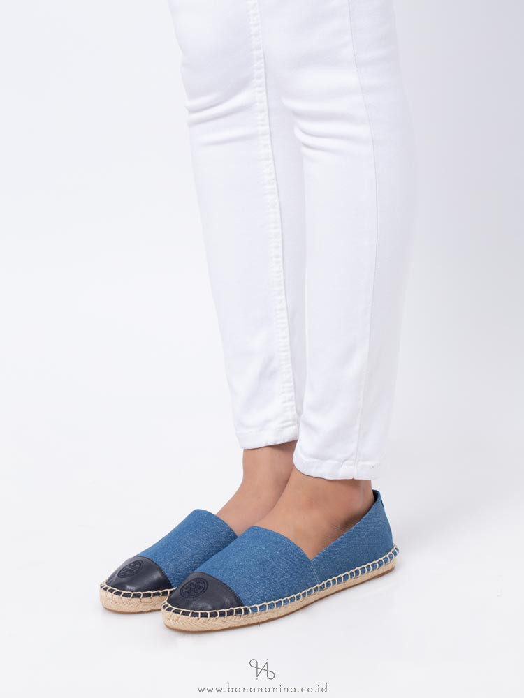 TORY BURCH Colorblock Espadrilles Denim Chambray Sz 8.5
