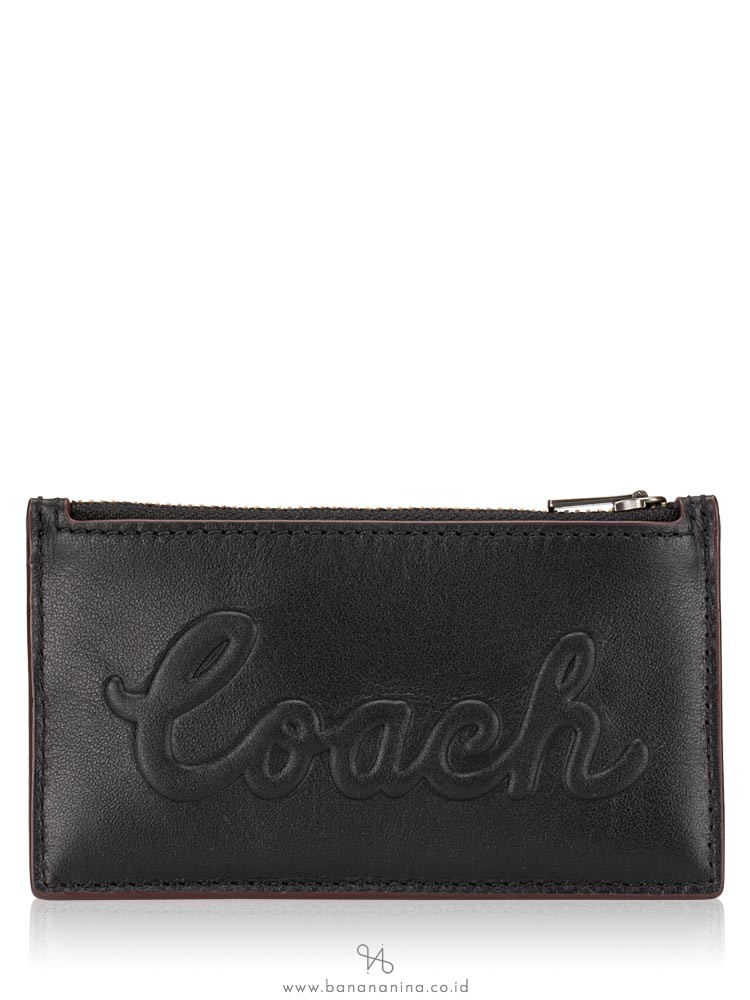 COACH Men 76862 Debossed Leather Zip Card Case Black