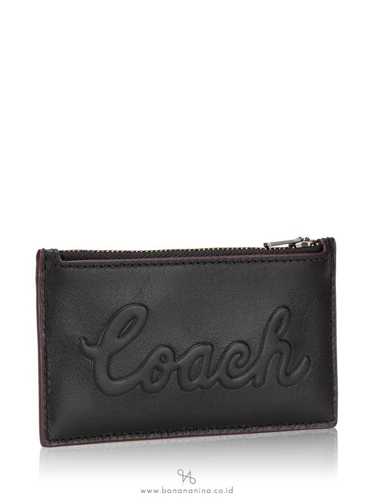 COACH Men 76862 Debossed Leather Zip Card Case Black