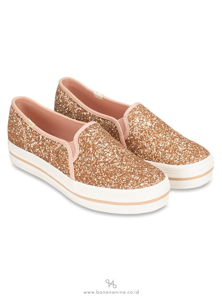 KEDS X Kate Spade Triple Decker Glitter Rose Gold Sz 8