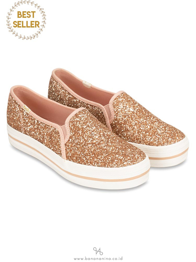 KEDS X Kate Spade Triple Decker Glitter Rose Gold Sz 8