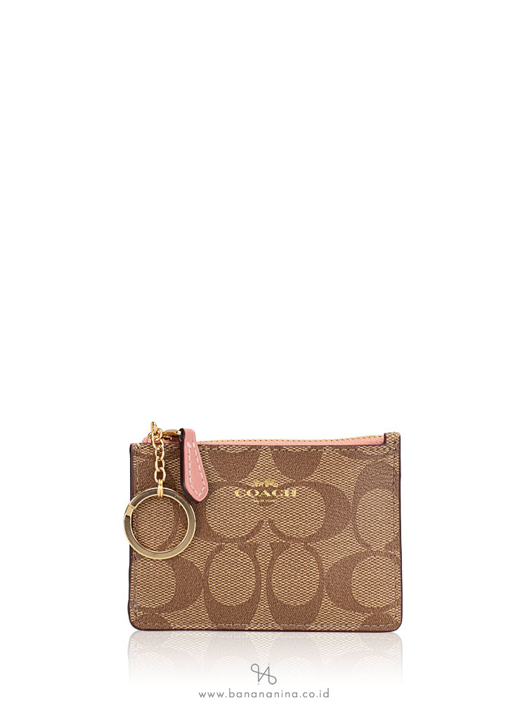 COACH 16107 Signature Leather Mini Skinny Khaki Pink Petal