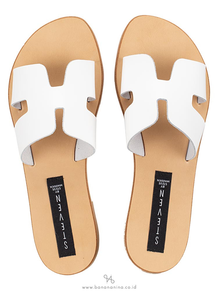 STEVE MADDEN Greece Leather Slide Sandal White Sz 6