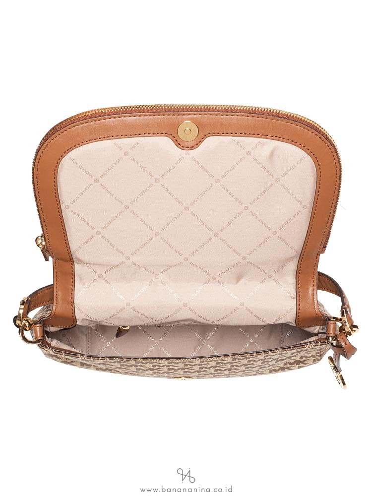 MICHAEL KORS Bedford Signature Medium Shoulder Flap Beige Ebony Luggage