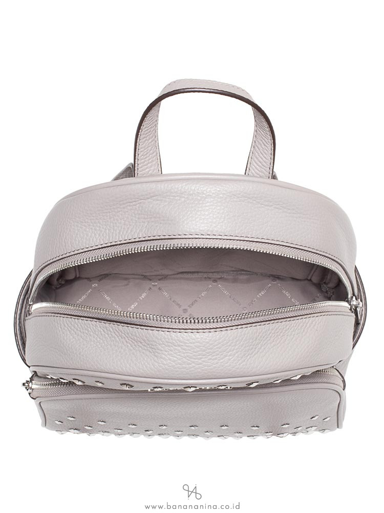 Michael Kors Abbey Studded Leather Medium Backpack Pearl Grey