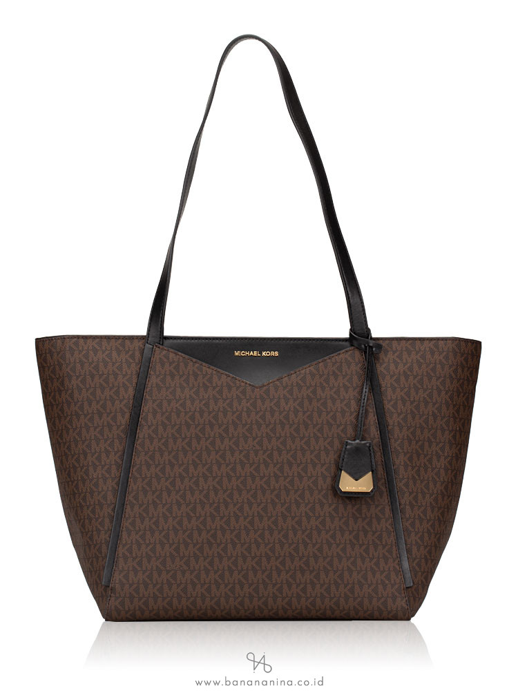 MICHAEL KORS Whitney Signature Large Top Zip Tote Brown Black