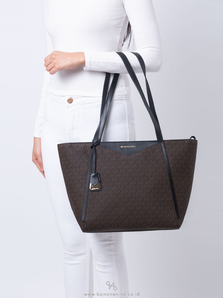 MICHAEL KORS Whitney Signature Large Top Zip Tote Brown Black