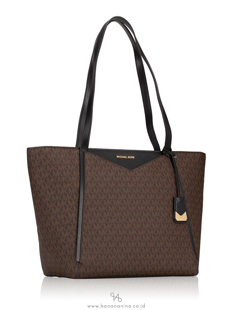 MICHAEL KORS Whitney Signature Large Top Zip Tote Brown Black
