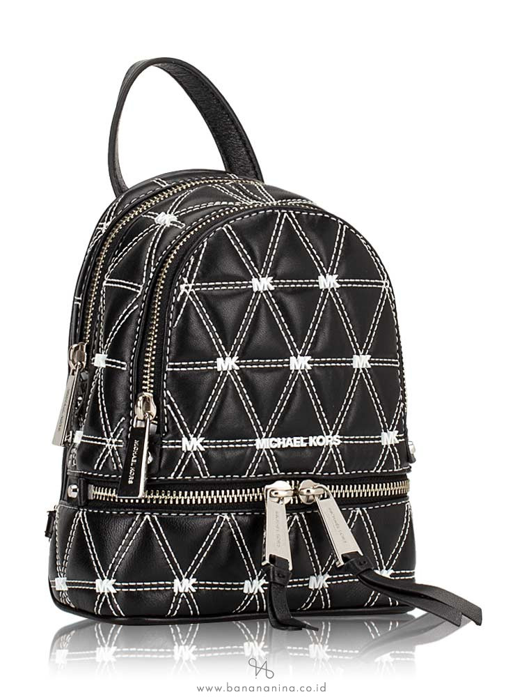 MICHAEL KORS Rhea Zip Xs Quilted Leather Messenger Backpack Black