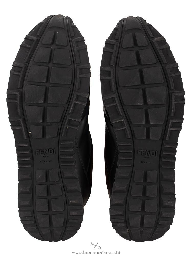 FENDI Men Leather Lace-Up Bag Bugs Sneakers Black Sz 7