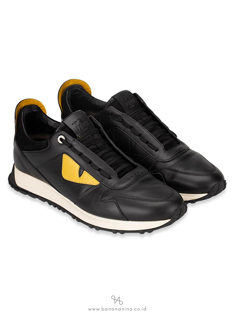 FENDI Men Leather Lace-Up Bag Bugs Sneakers Black Sz 7