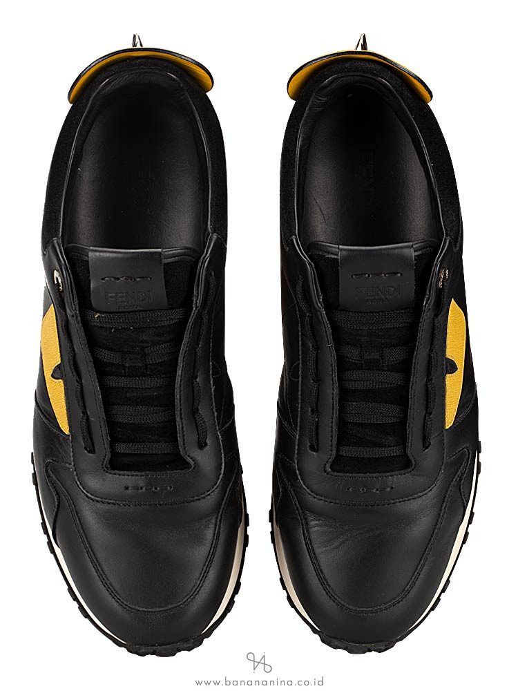 FENDI Men Leather Lace-Up Bag Bugs Sneakers Black Sz 7