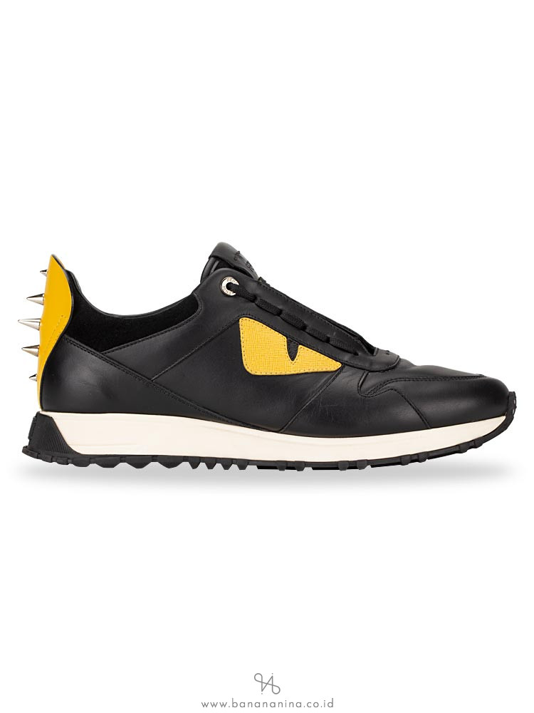 FENDI Men Leather Lace-Up Bag Bugs Sneakers Black Sz 7