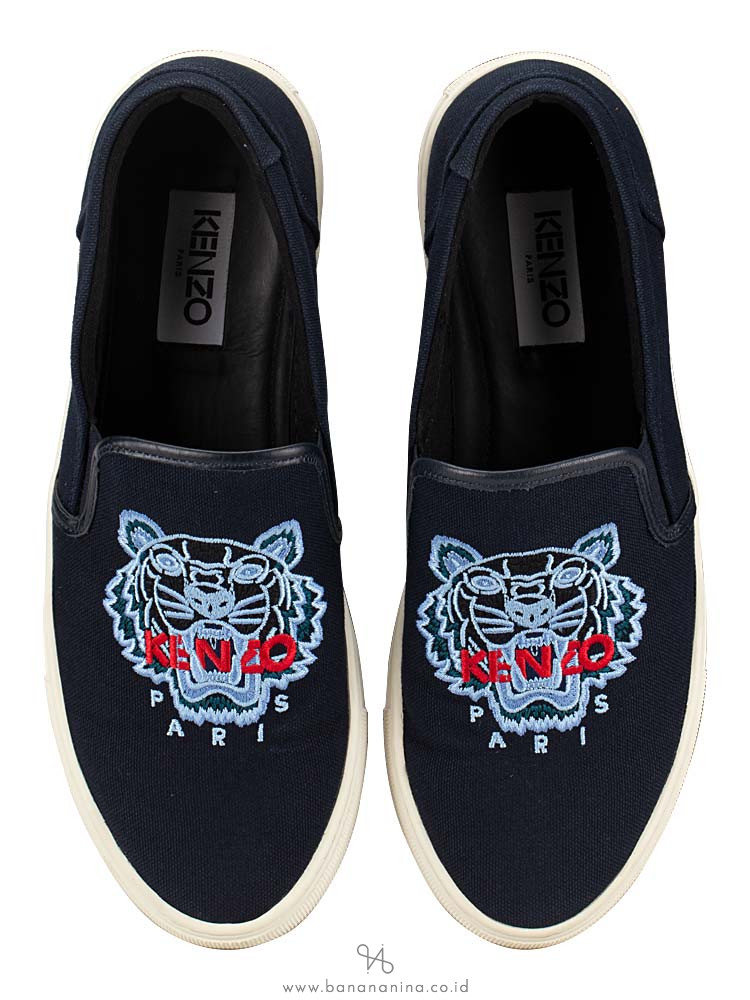 KENZO Skate Tiger Canvas Slip On Sneakers Navy Sz 41