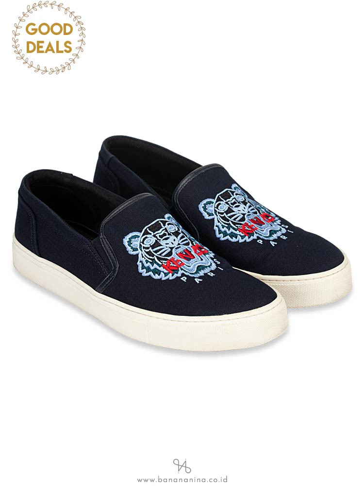 KENZO Skate Tiger Canvas Slip On Sneakers Navy Sz 41