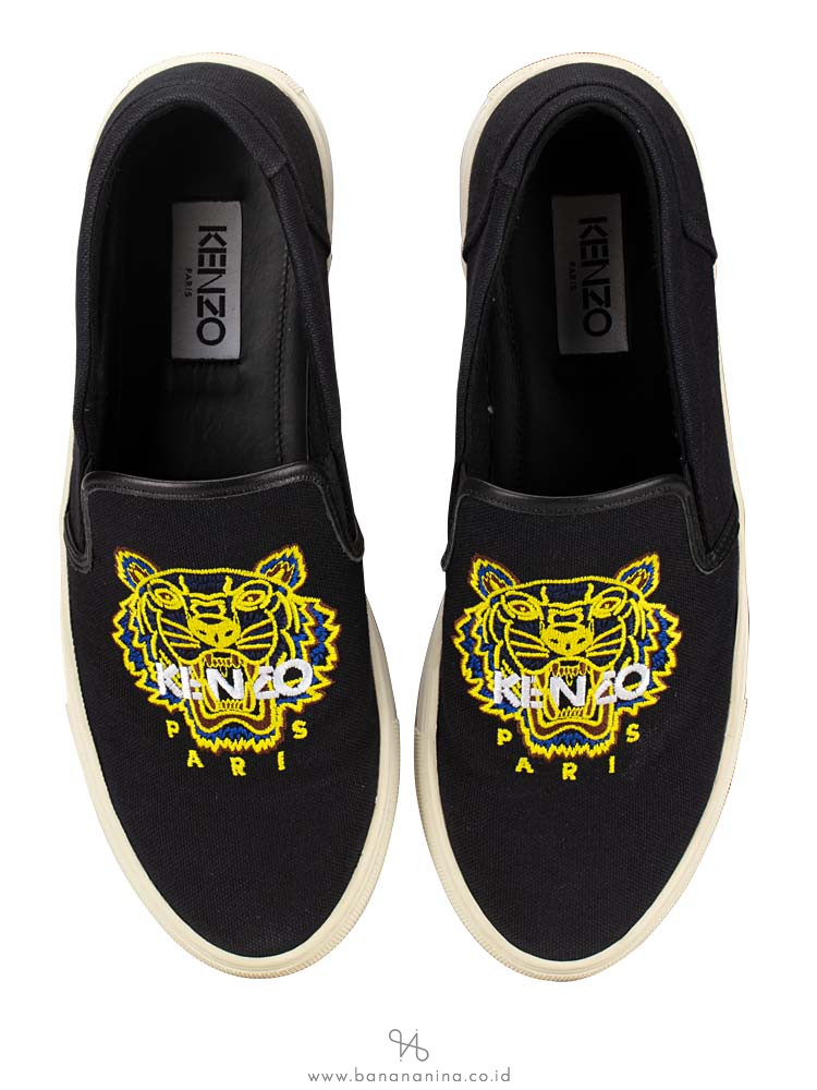 KENZO Skate Tiger Canvas Slip On Sneakers Black Sz 41