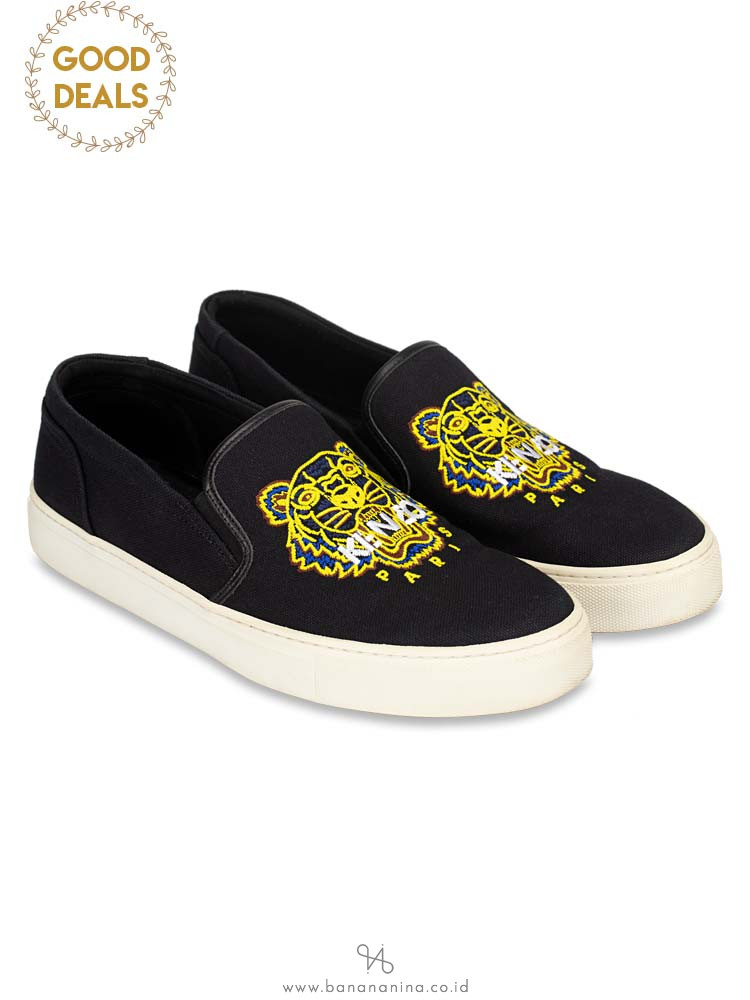 KENZO Skate Tiger Canvas Slip On Sneakers Black Sz 41