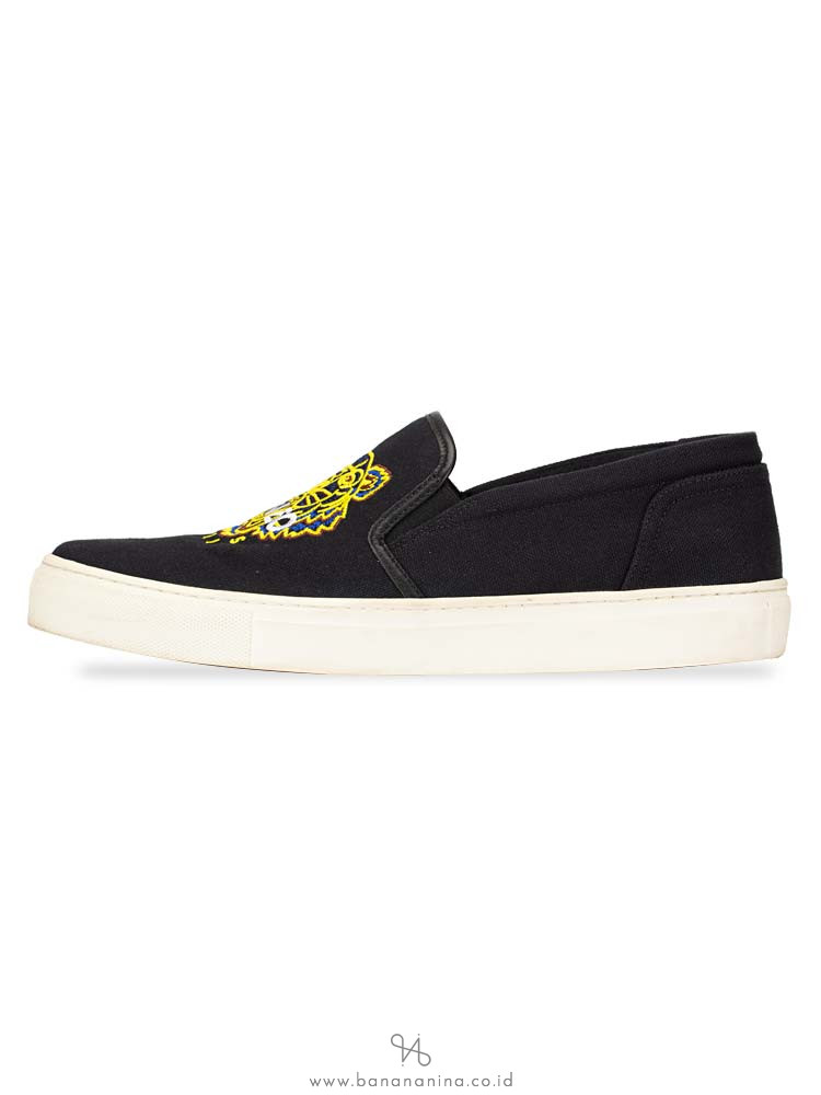KENZO Skate Tiger Canvas Slip On Sneakers Black Sz 41