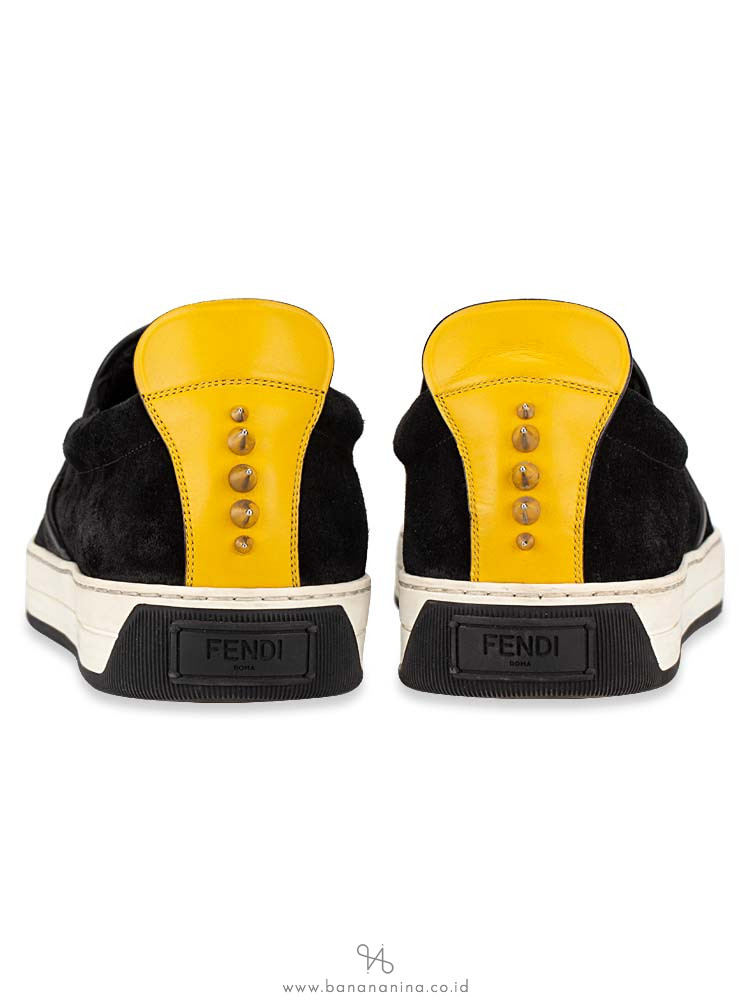FENDI Men Suede Bag Bugs Slip On Black Sz 7