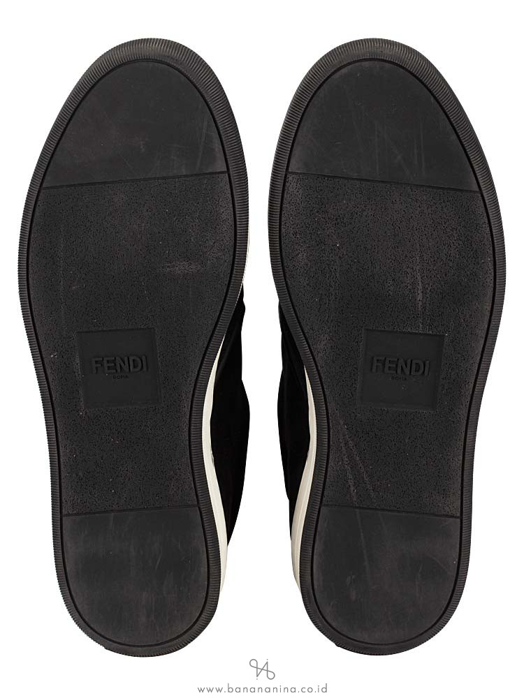 FENDI Men Suede Bag Bugs Slip On Black Sz 7
