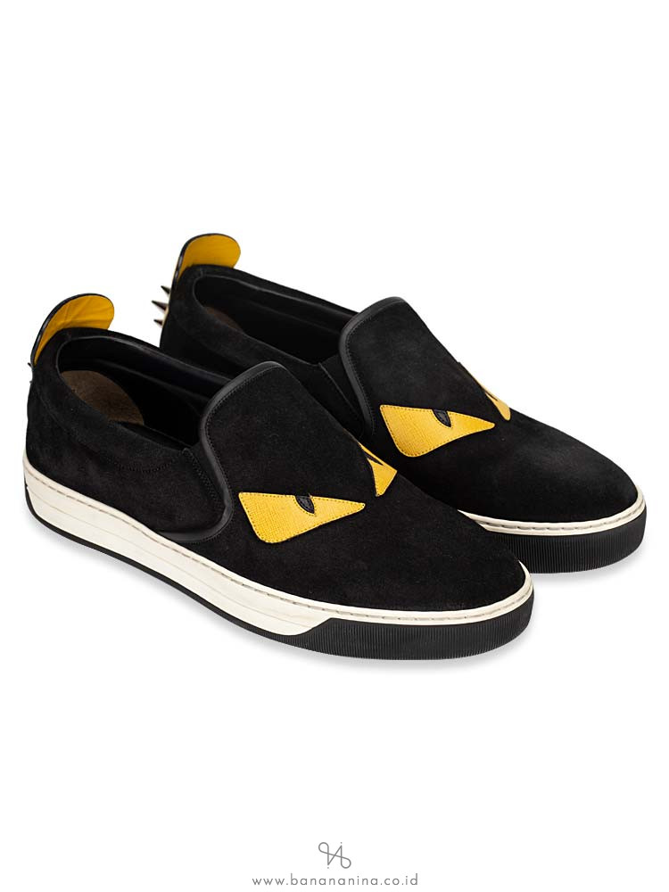 FENDI Men Suede Bag Bugs Slip On Black Sz 7