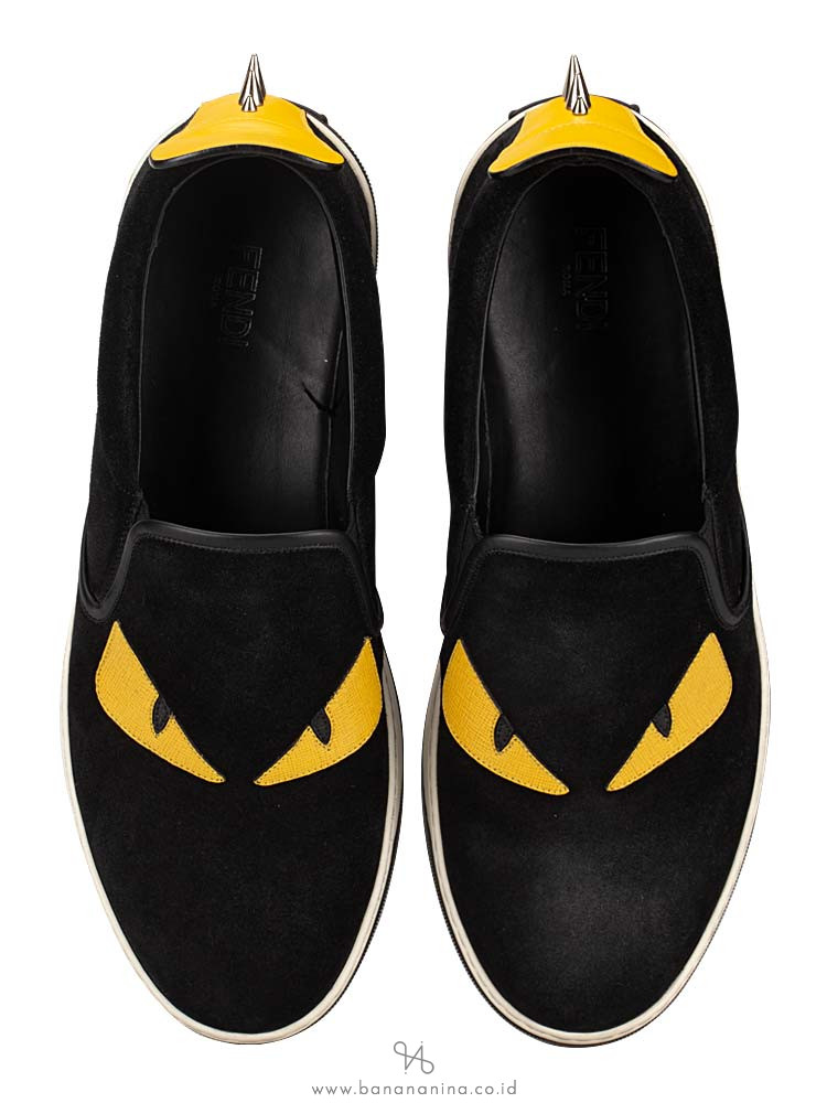 FENDI Men Suede Bag Bugs Slip On Black Sz 7