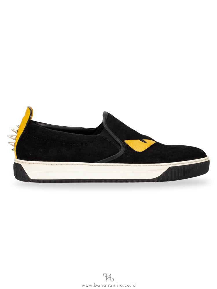 FENDI Men Suede Bag Bugs Slip On Black Sz 7